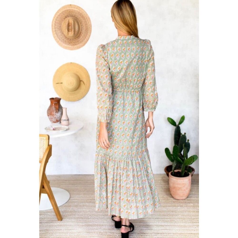 NWT Emerson Fry Francis Maxi Dress Harper Organic Green Floral Boho Large - Picture 5 of 12